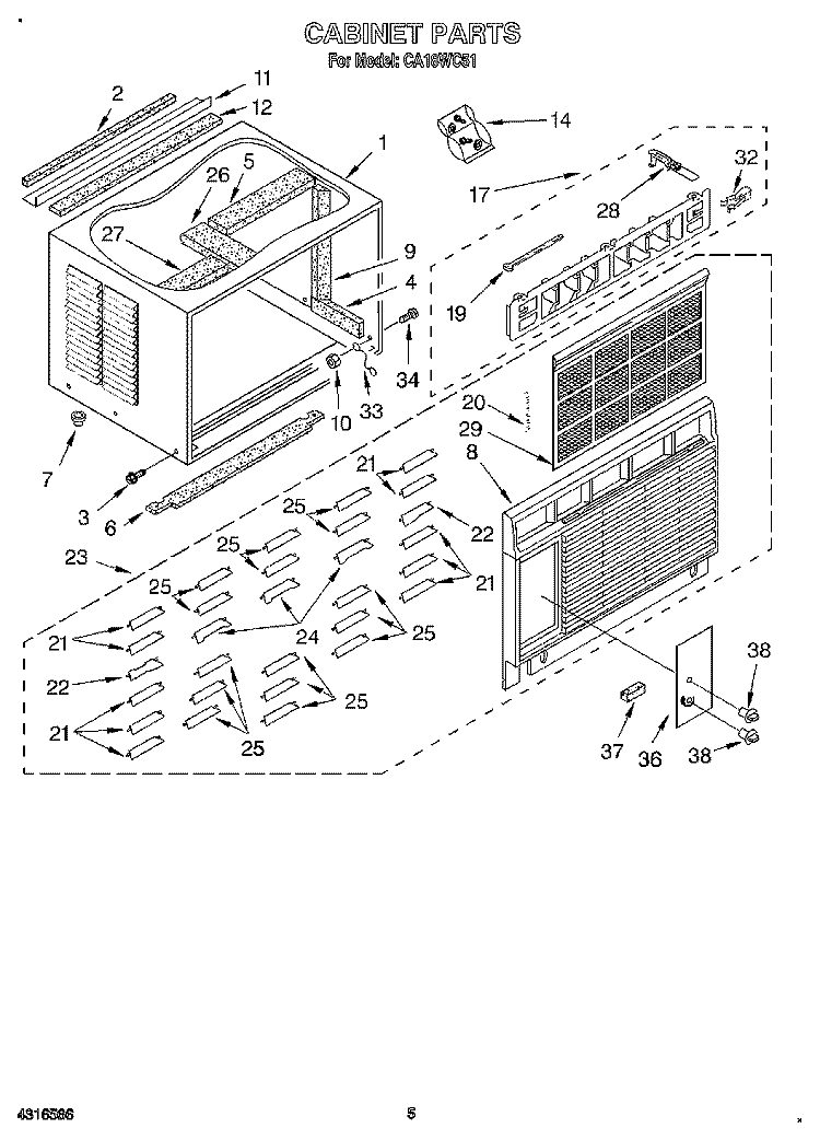 CABINET Diagram and Parts List for CA18WC51  Crosley Air Conditioner