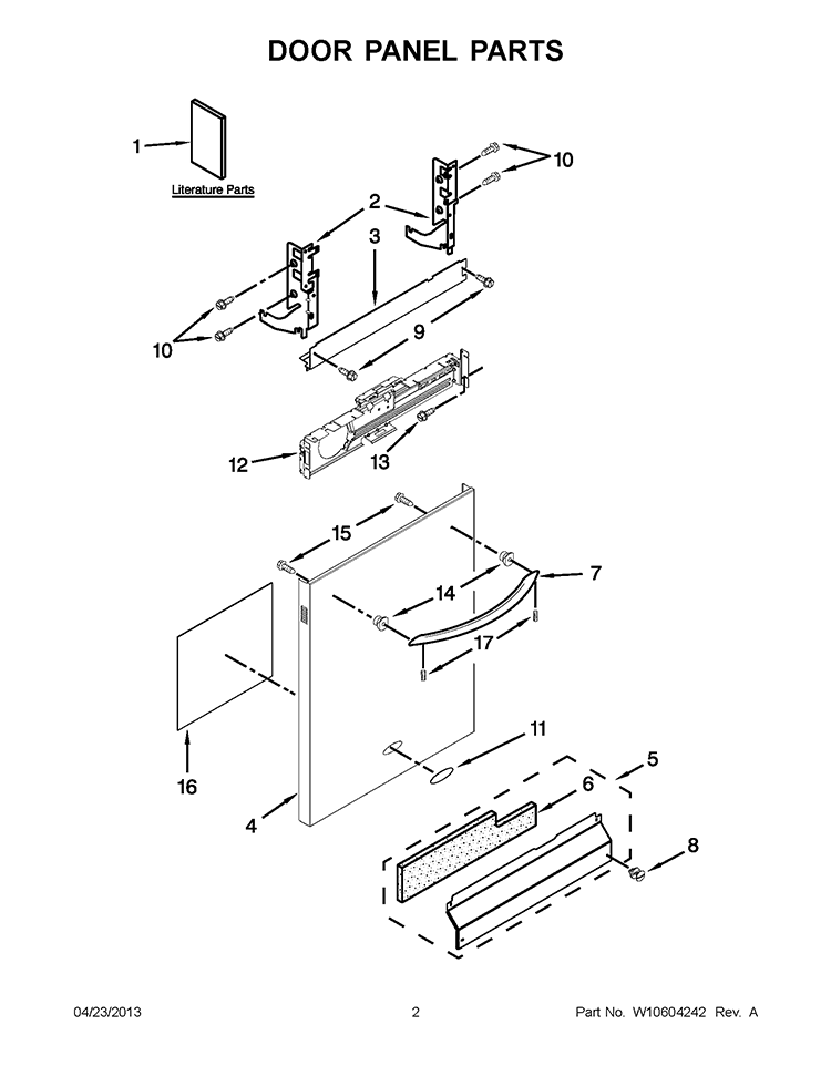 DOOR PANEL PARTS Diagram and Parts List for 7WDT790SAYM2  Whirlpool Dishwasher
