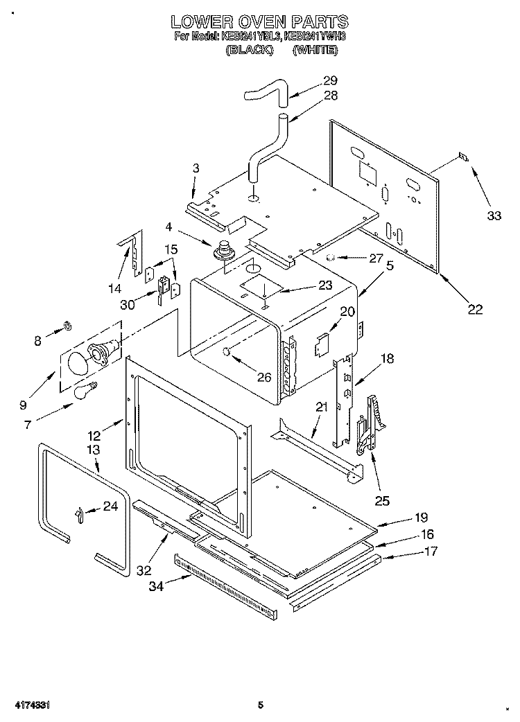 LOWER OVEN Diagram and Parts List for KEBI241YWH3  KitchenAid Wall Oven
