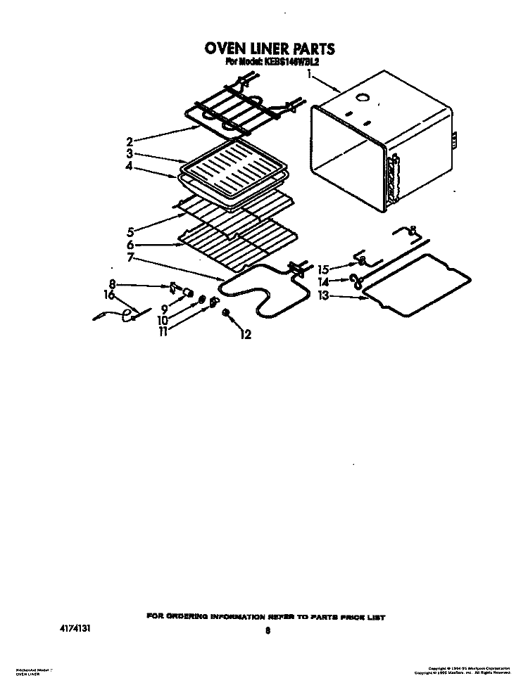 OVEN LINER Diagram and Parts List for KEBS146WBL2  KitchenAid Wall Oven
