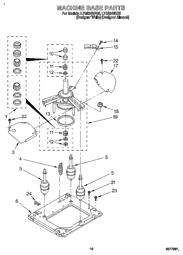 MACHINE BASE Diagram and Parts List for LTG5243DQ0  Whirlpool Washer Dryer Combo