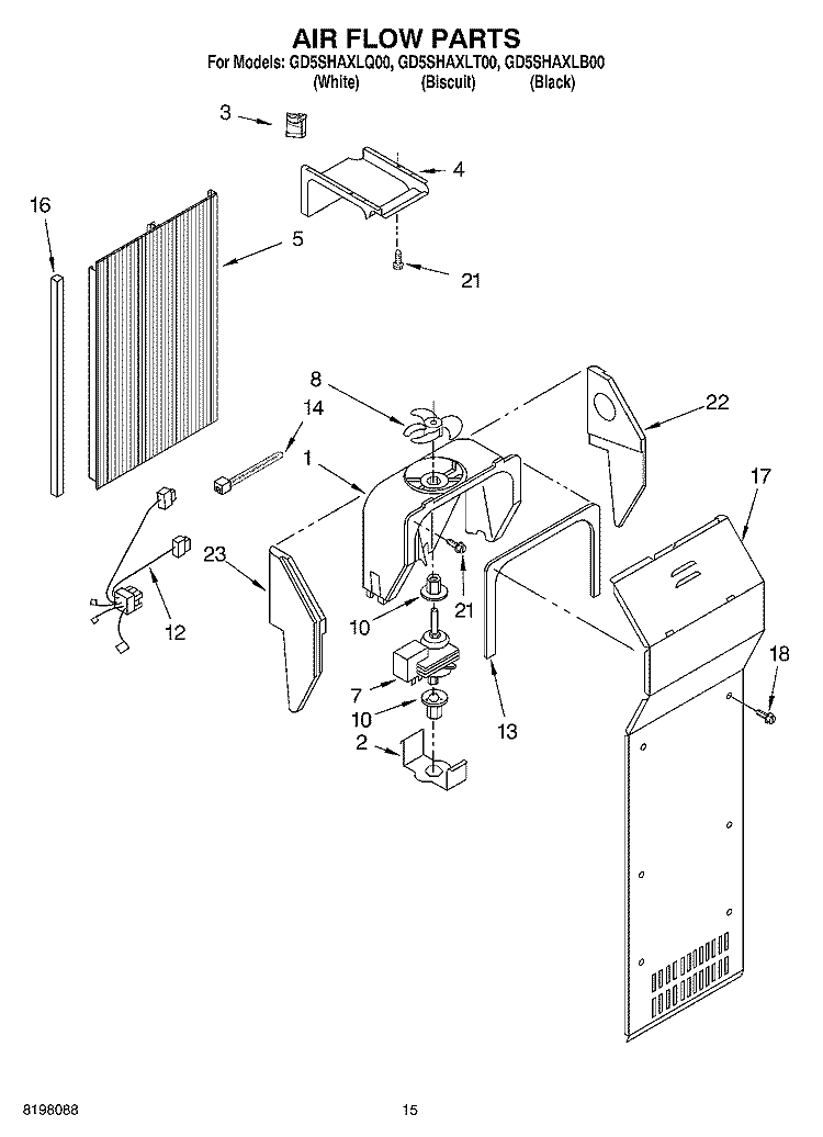 AIR FLOW Diagram and Parts List for GD5SHAXLB00  Whirlpool Refrigerator