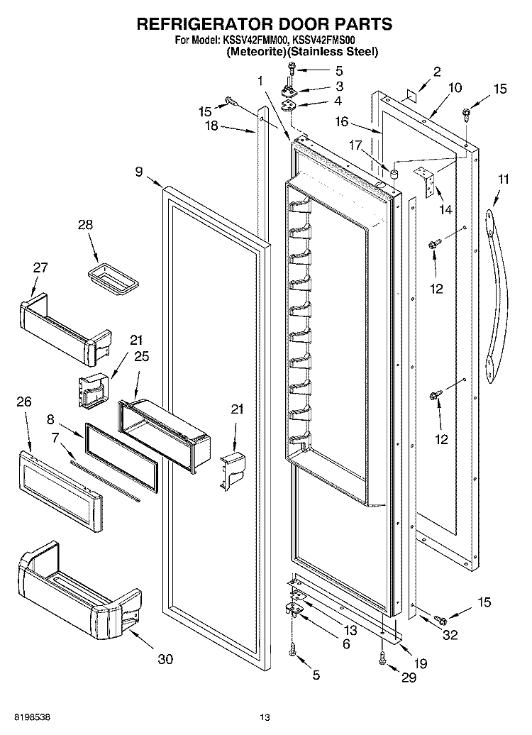 REFRIGERATOR DOOR PARTS Diagram and Parts List for KSSV42FMS00  KitchenAid Refrigerator