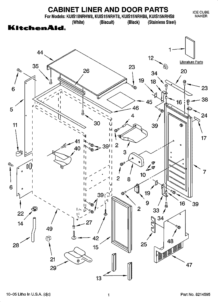 CABINET LINER AND DOOR PARTS Diagram and Parts List for KUIS15NRHB8  KitchenAid Ice Maker