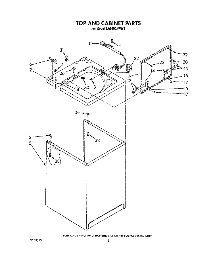 TOP AND CABINET, LIT/OPTIONAL Diagram and Parts List for LA9200XWF1  Whirlpool Washer