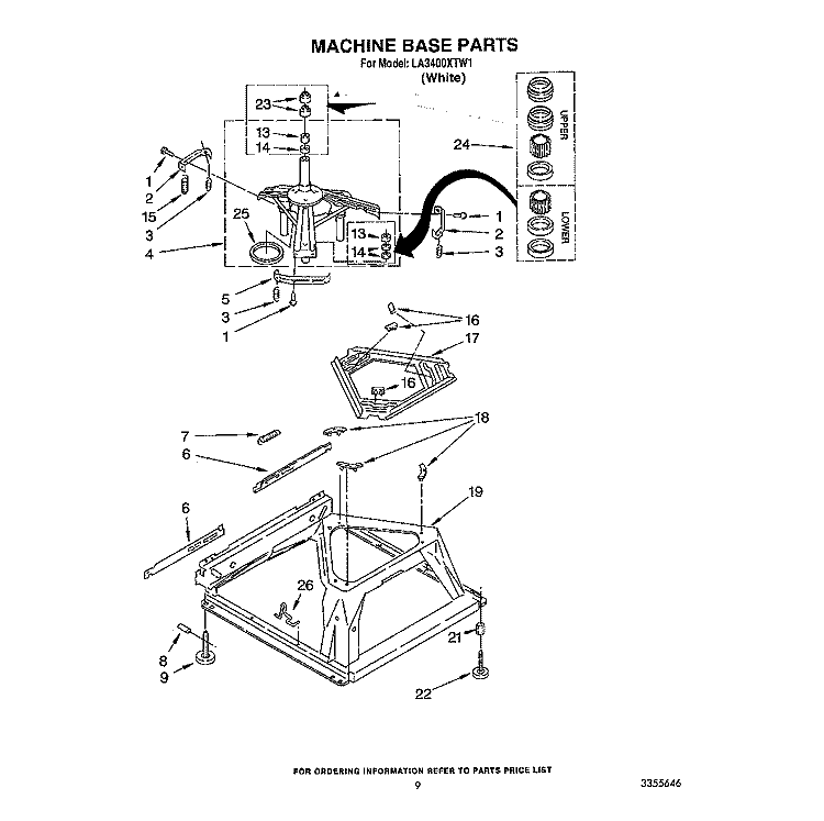 MACHINE BASE Diagram and Parts List for LA3400XTW1  Whirlpool Washer