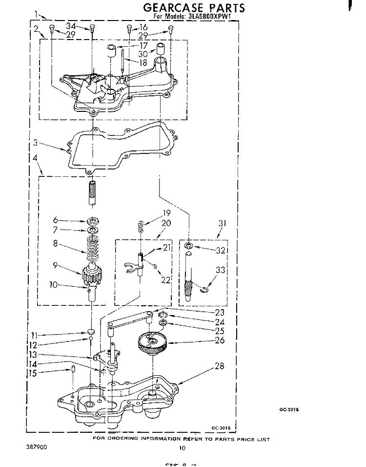 GEARCASE Diagram and Parts List for 3LA5800XPW1  Whirlpool Washer