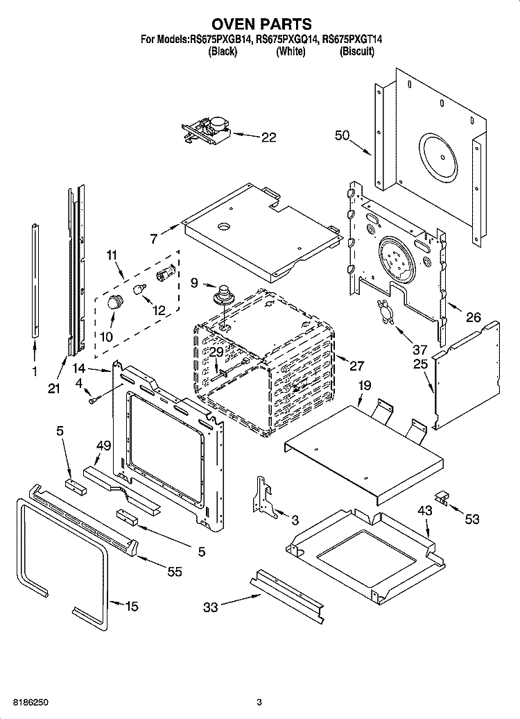OVEN PARTS Diagram and Parts List for RS675PXGB14  Whirlpool Range