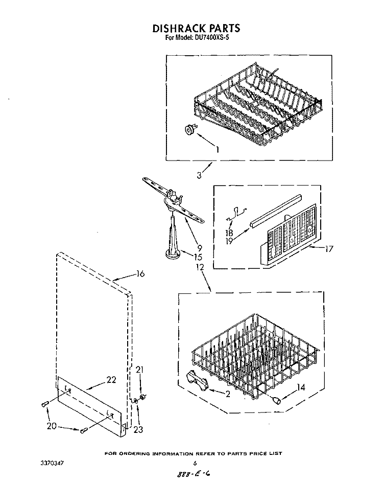 DISHRACK Diagram and Parts List for DU7400XS5  Whirlpool Dishwasher