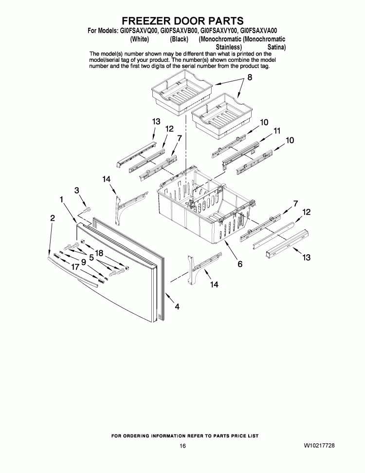 FREEZER DOOR PARTS Diagram and Parts List for GI0FSAXVB00  Whirlpool Refrigerator
