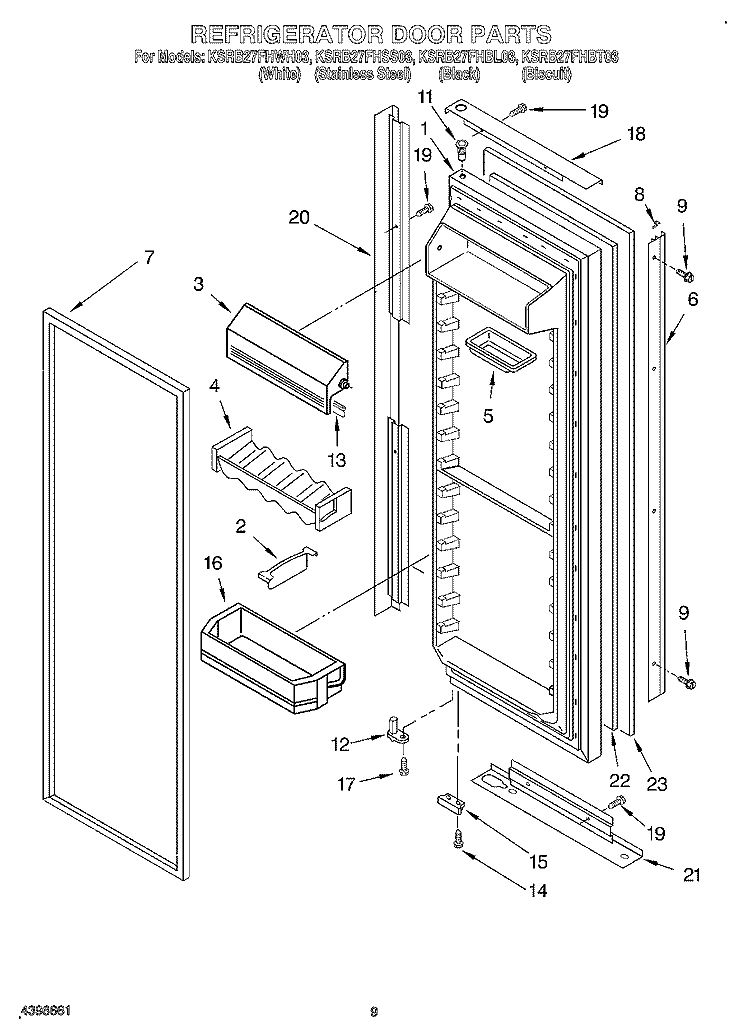 REFRIGERATOR DOOR Diagram and Parts List for KSRB27FHBT03  KitchenAid Refrigerator