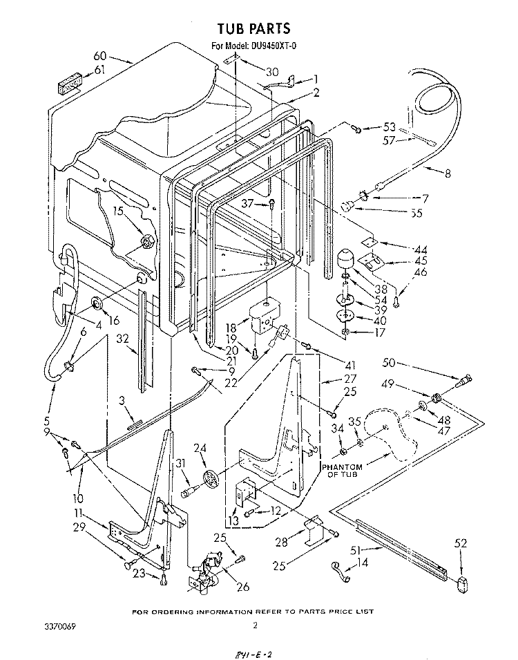 TUB , LITERATURE AND OPTIONAL Diagram and Parts List for DU9450XT0  Whirlpool Dishwasher