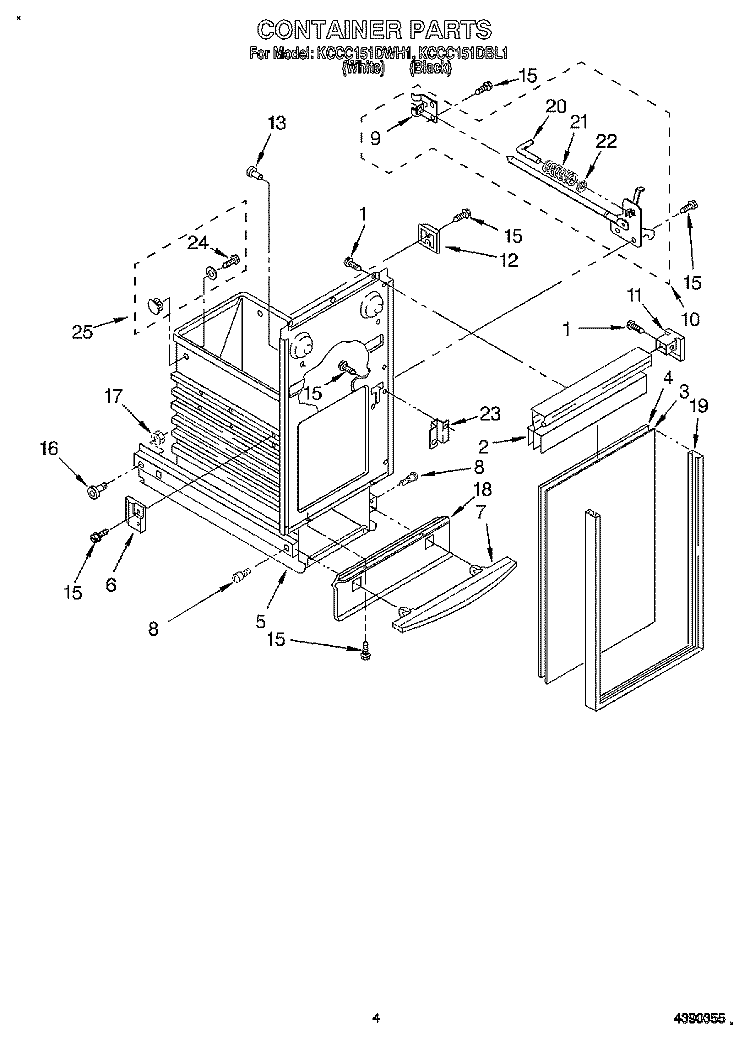 CONTAINER Diagram and Parts List for KCCC151DBL1  KitchenAid Trash Compactor