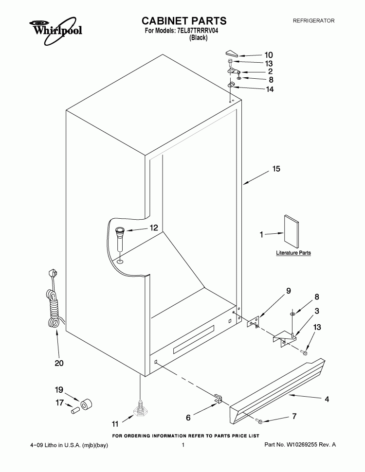 CABINET PARTS Diagram and Parts List for 7EL87TRRRV04  Whirlpool Refrigerator