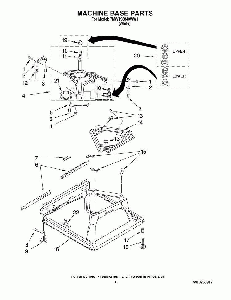 MACHINE BASE PARTS Diagram and Parts List for 7MWT98840WW1  Whirlpool Washer