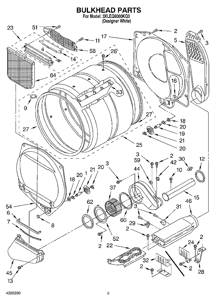 SECTION Diagram and Parts List for 3XLEQ8000KQ0  Whirlpool Dryer
