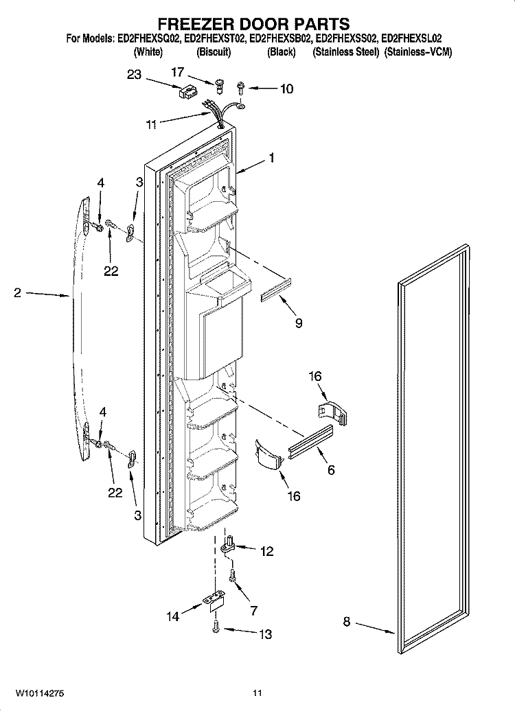 FREEZER DOOR PARTS Diagram and Parts List for ED2FHEXSL02  Whirlpool Refrigerator