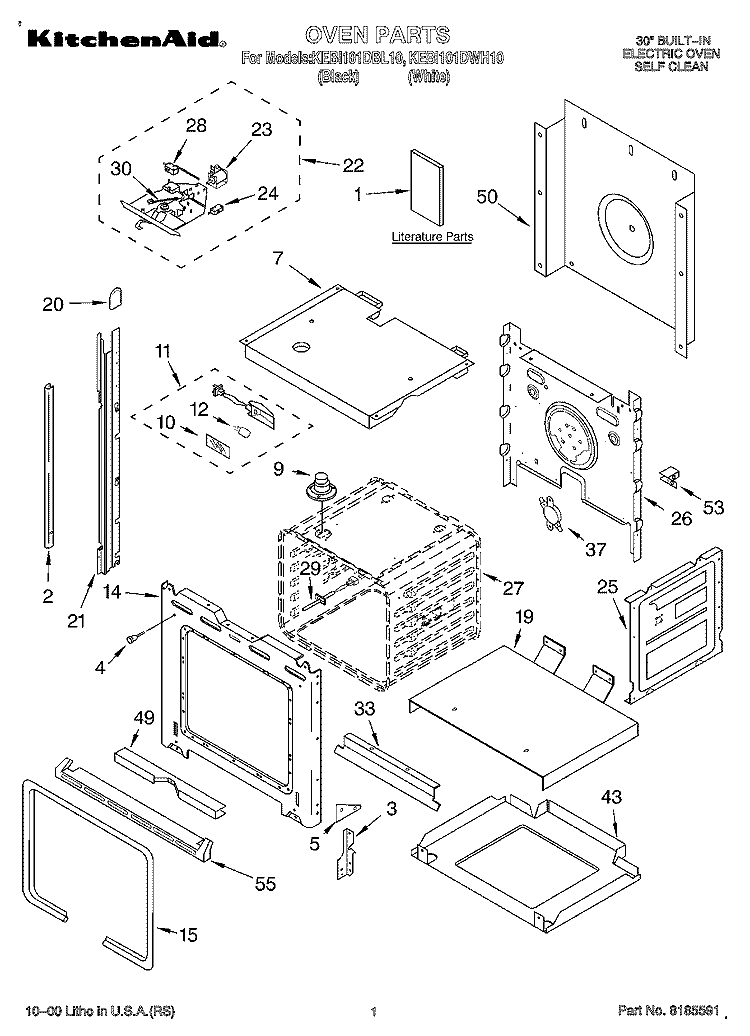 OVEN, LITERATURE Diagram and Parts List for KEBI101DBL10  KitchenAid Wall Oven