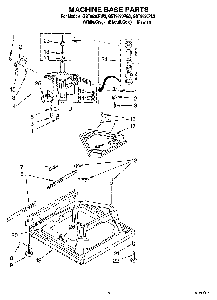 MACHINE BASE PARTS Diagram and Parts List for GST9630PL3  Whirlpool Washer