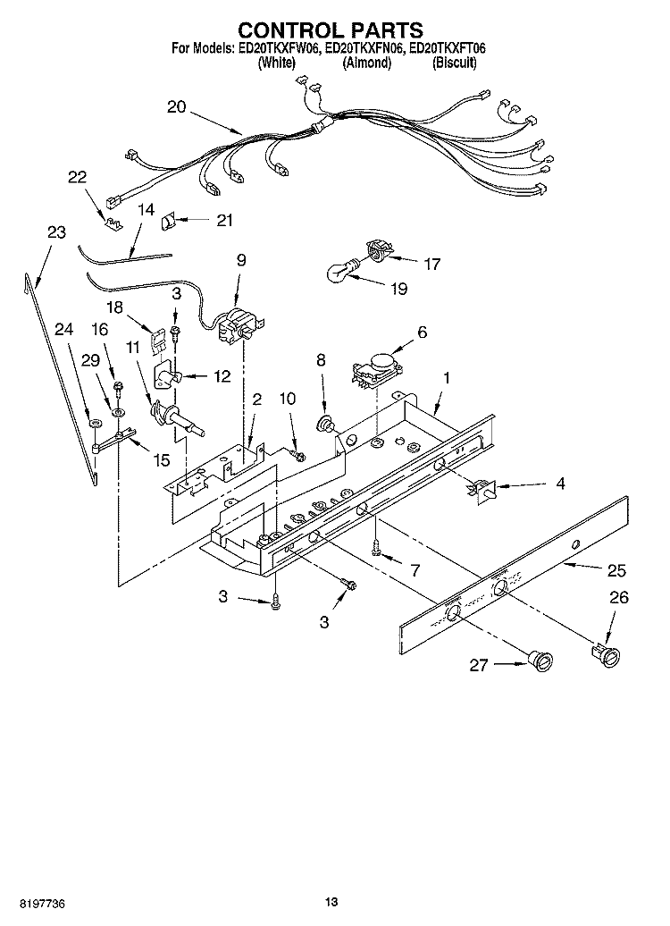 CONTROL, OPTIONAL Diagram and Parts List for ED20TKXFN06  Whirlpool Refrigerator