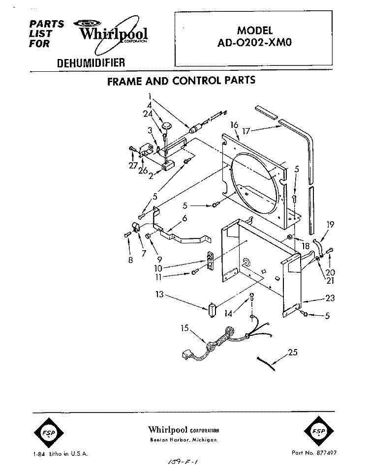 SECTION Diagram and Parts List for AD0202XM0  Whirlpool Dehumidifier