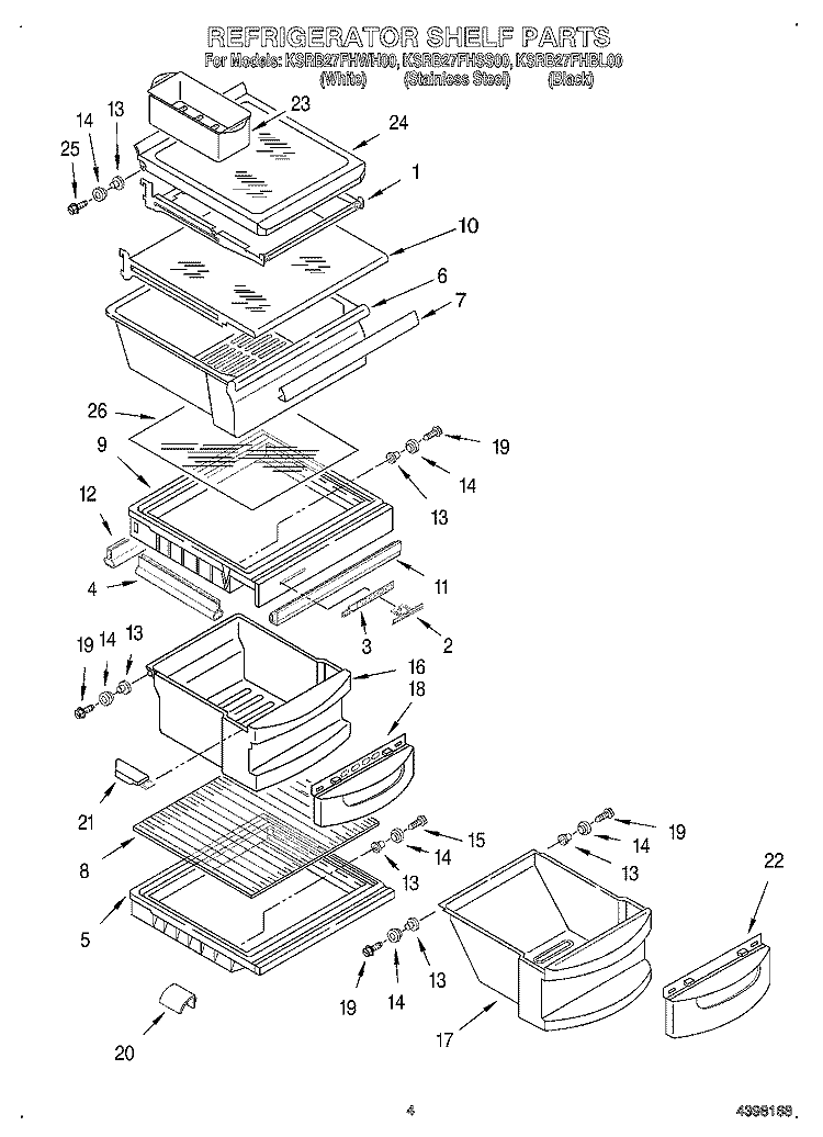 REFRIGERATOR SHELF Diagram and Parts List for KSRB27FHWH00  KitchenAid Refrigerator