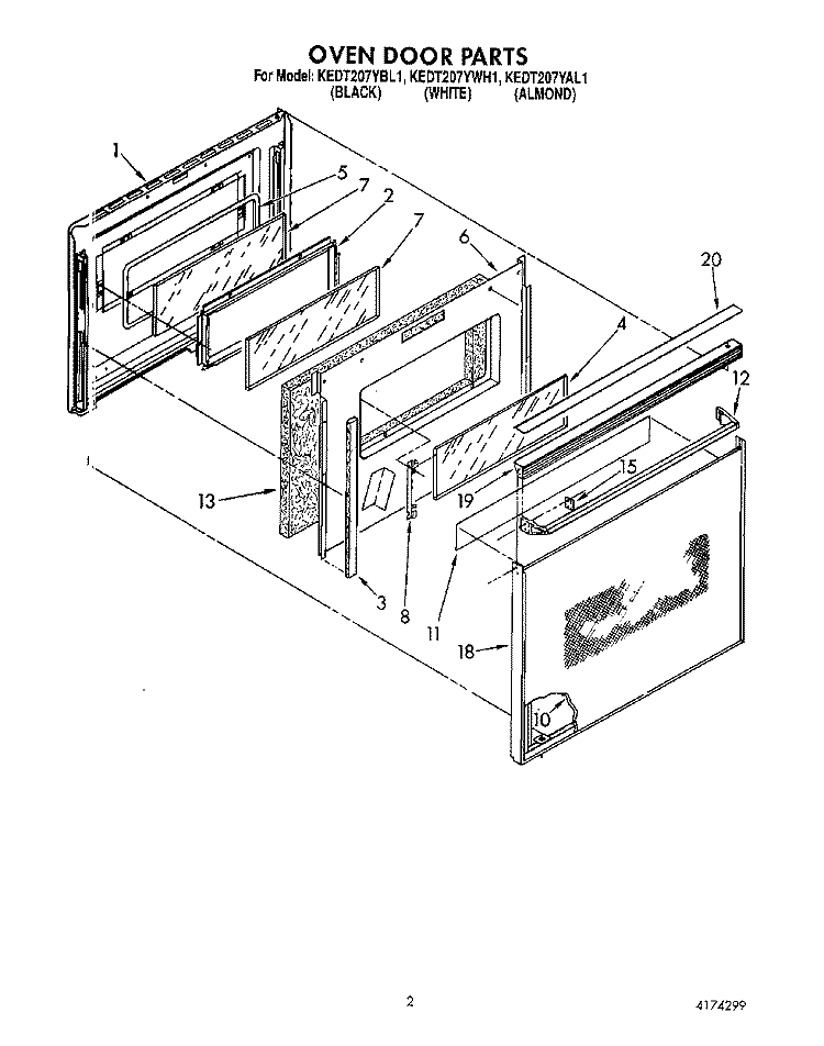 OVEN DOOR Diagram and Parts List for KEDT207YBL1  KitchenAid Range