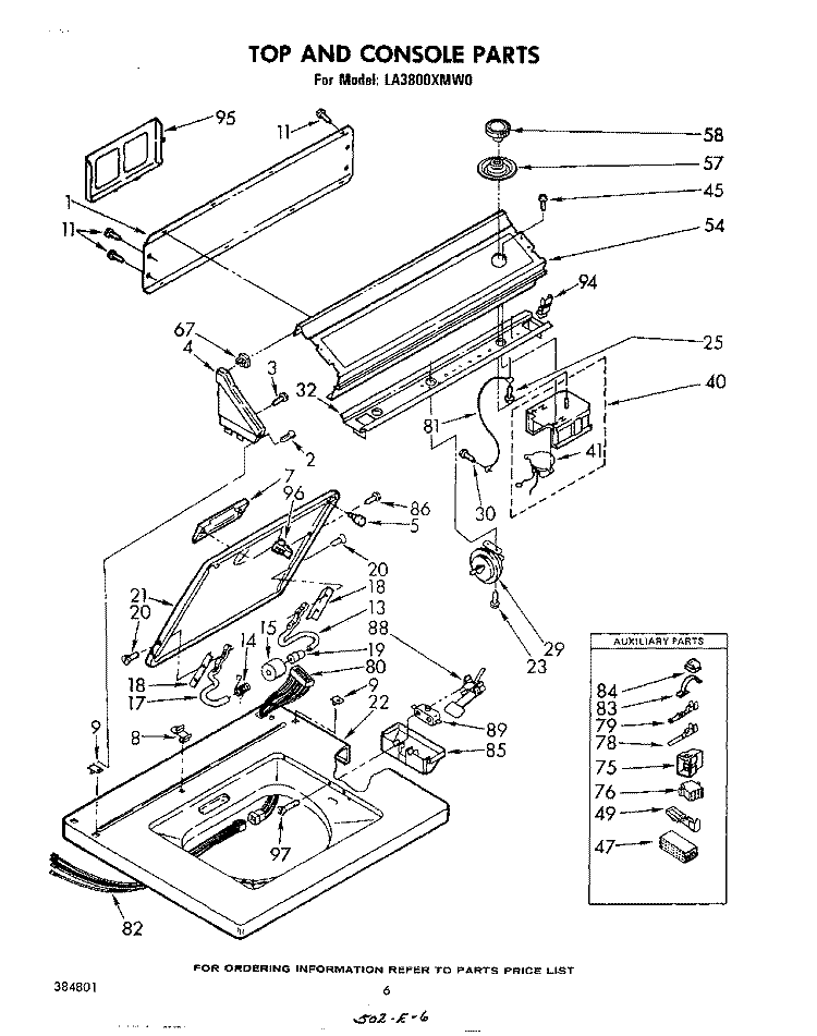 TOP AND CONSOLE Diagram and Parts List for LA3800XMW0  Whirlpool Washer