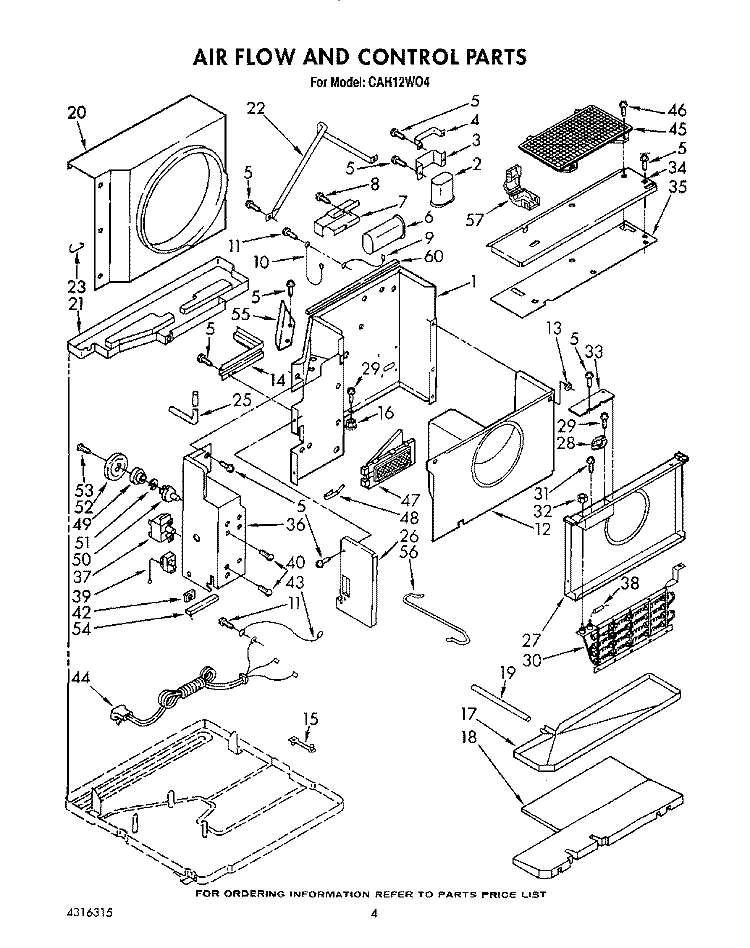 AIR FLOW AND CONTROL Diagram and Parts List for CAH12W04  Crosley Air Conditioner