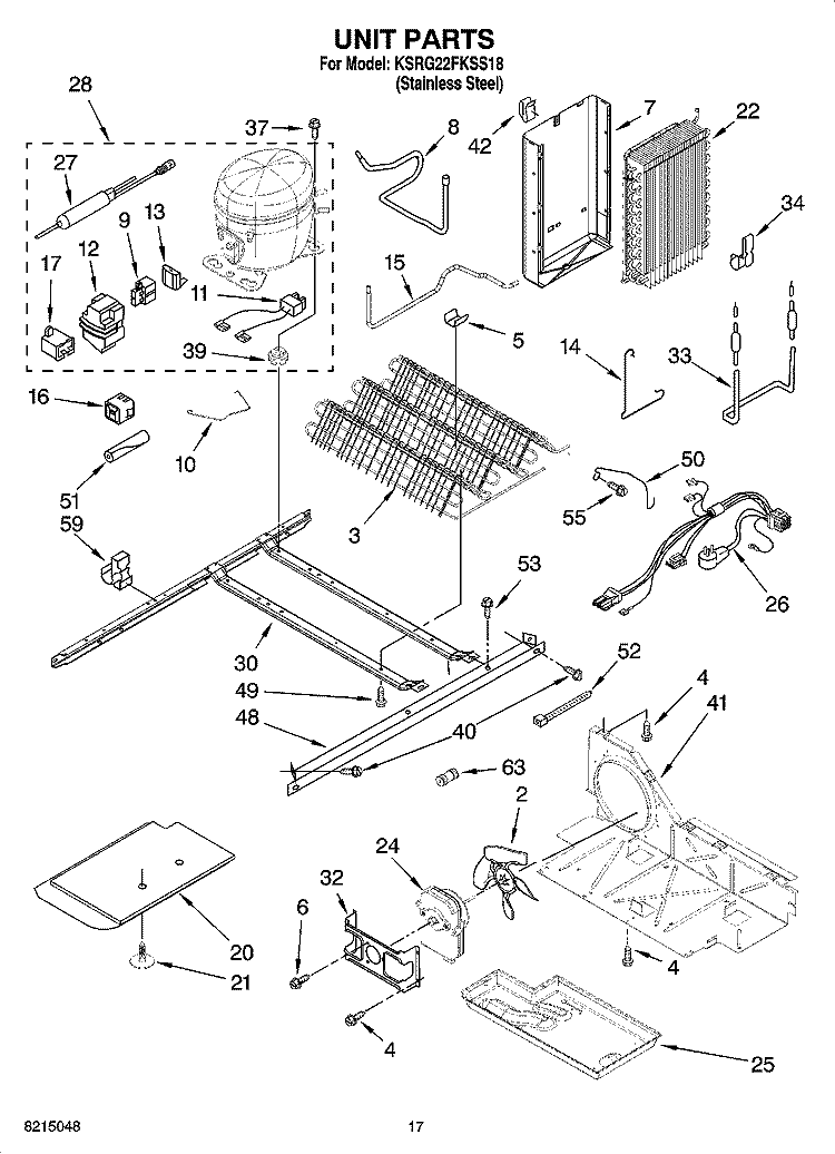 UNIT PARTS Diagram and Parts List for KSRG22FKSS18  KitchenAid Refrigerator