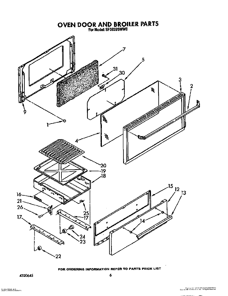 OVEN DOOR AND BROILER Diagram and Parts List for SF302BSWW0  Whirlpool Range