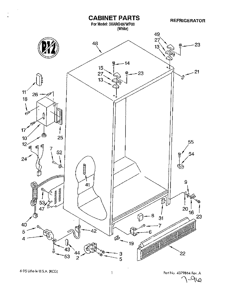 CABINET Diagram and Parts List for 3XARG497WP00  Whirlpool Refrigerator