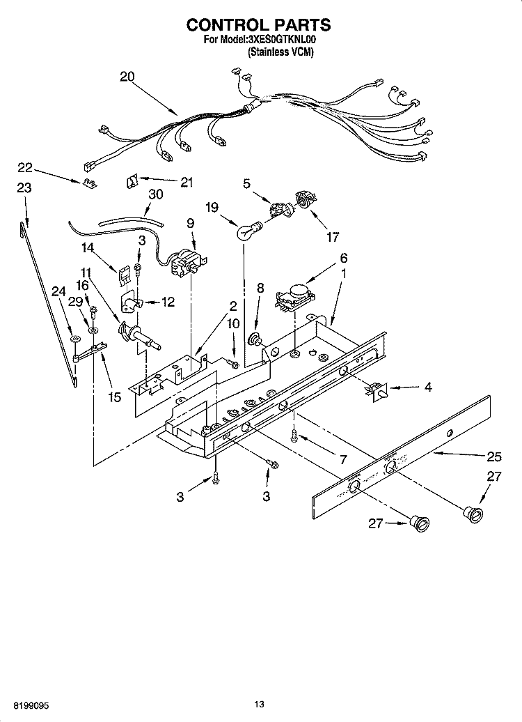 CONTROL PARTS, OPTIONAL PARTS (NOT INCLUDED) Diagram and Parts List for 3XES0GTKNL00  Whirlpool Refrigerator