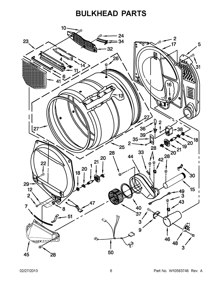 BULKHEAD PARTS Diagram and Parts List for WGD5600XW2  Whirlpool Dryer