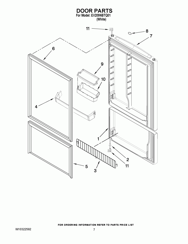 DOOR PARTS Diagram and Parts List for EV209NBTQ01  Whirlpool Freezer