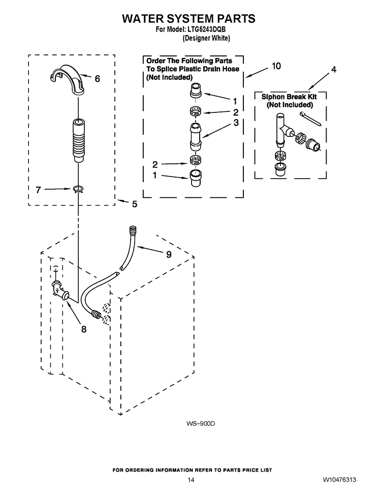 WATER SYSTEM PARTS Diagram and Parts List for LTG5243DQB  Whirlpool Washer Dryer Combo