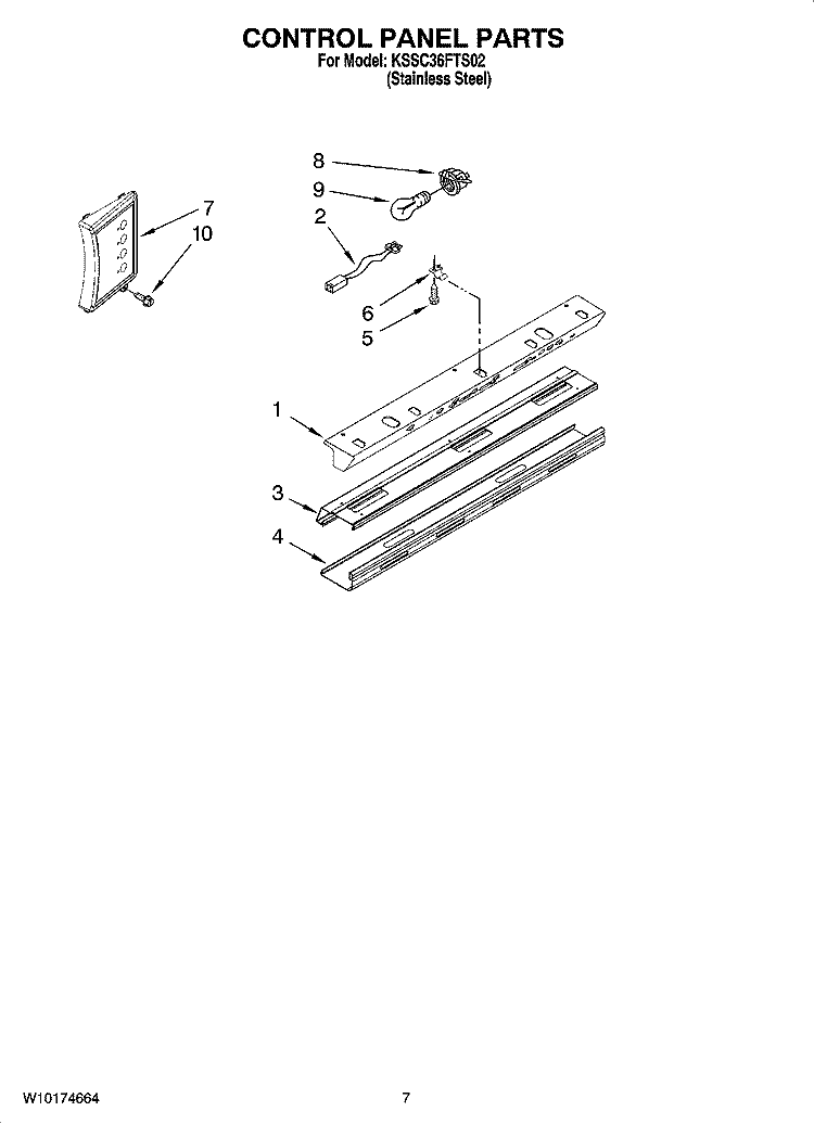CONTROL PANEL PARTS Diagram and Parts List for KSSC36FTS02  KitchenAid Refrigerator