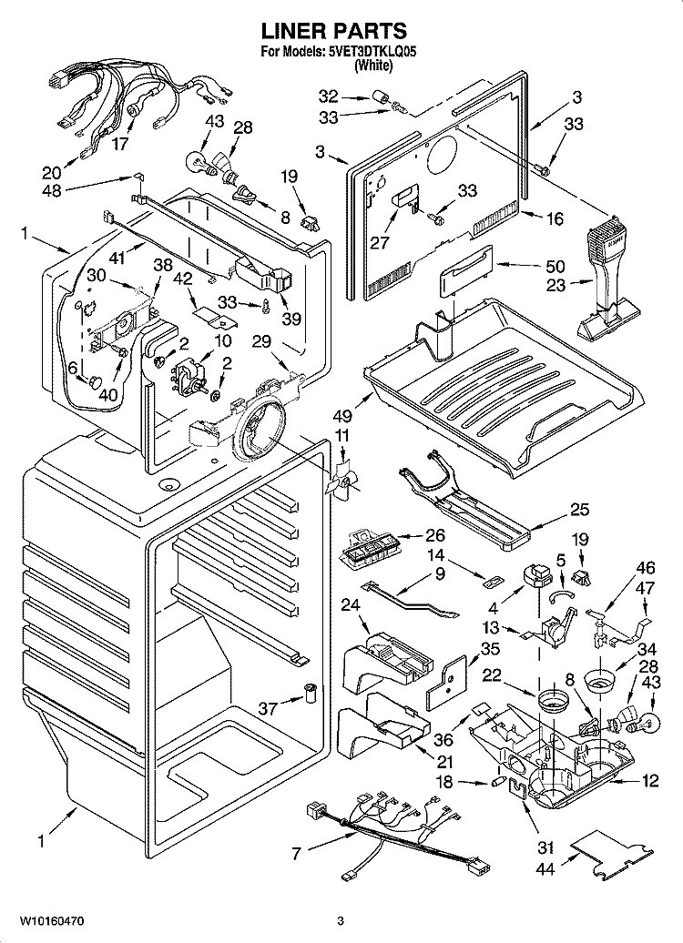 LINER PARTS Diagram and Parts List for 5VET3DTKLQ05  Whirlpool Refrigerator