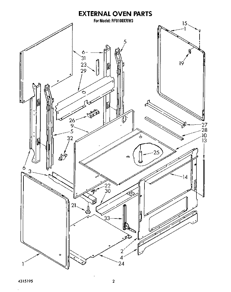 EXTERNAL OVEN, LIT/OPTIONAL Diagram and Parts List for RF0100XRW3  Whirlpool Range