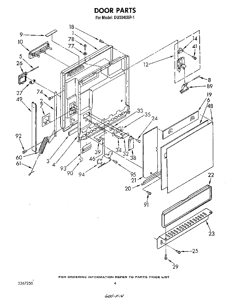 DOOR , LITERATURE AND OPTIONAL Diagram and Parts List for DU3040XP1  Whirlpool Dishwasher