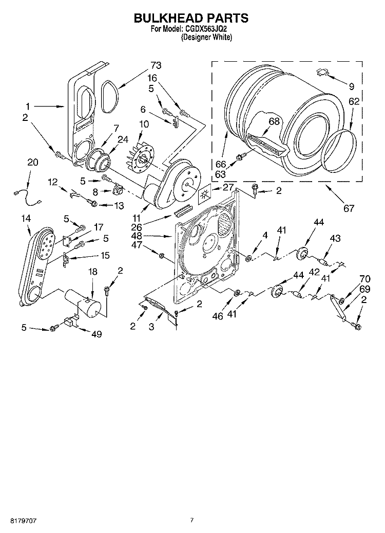 BULKHEAD Diagram and Parts List for CGDX563JQ2  Crosley Dryer