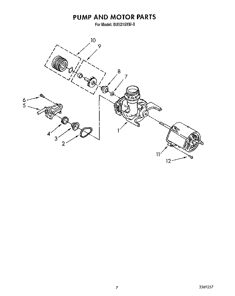 PUMP AND MOTOR Diagram and Parts List for DU5216XW0  Whirlpool Dishwasher