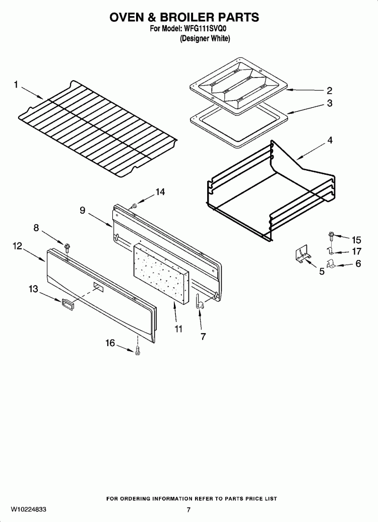 OVEN & BROILER PARTS Diagram and Parts List for WFG111SVQ0  Whirlpool Range