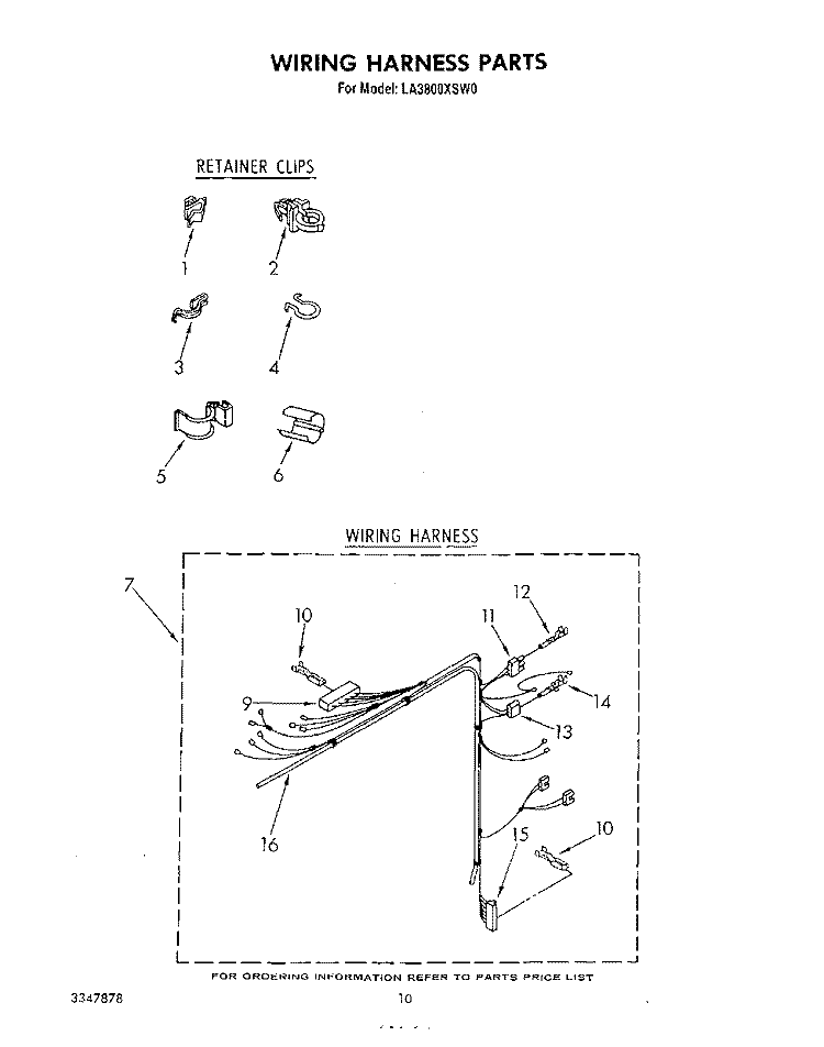 WIRING HARNESS Diagram and Parts List for LA3800XSW0  Whirlpool Washer