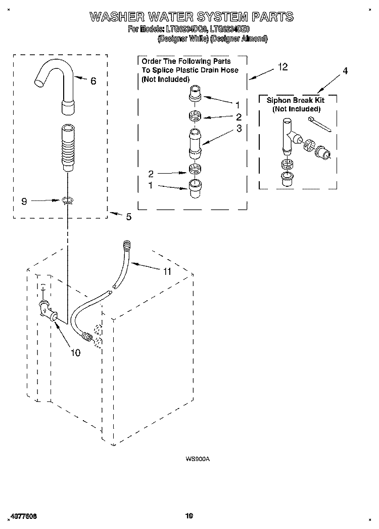 WASHER WATER SYSTEM Diagram and Parts List for LTG6234DQ0  Whirlpool Washer Dryer Combo
