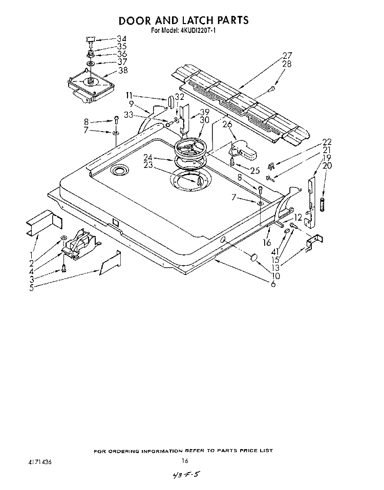 DOOR AND LATCH Diagram and Parts List for 4KUDI220T1  KitchenAid Dishwasher