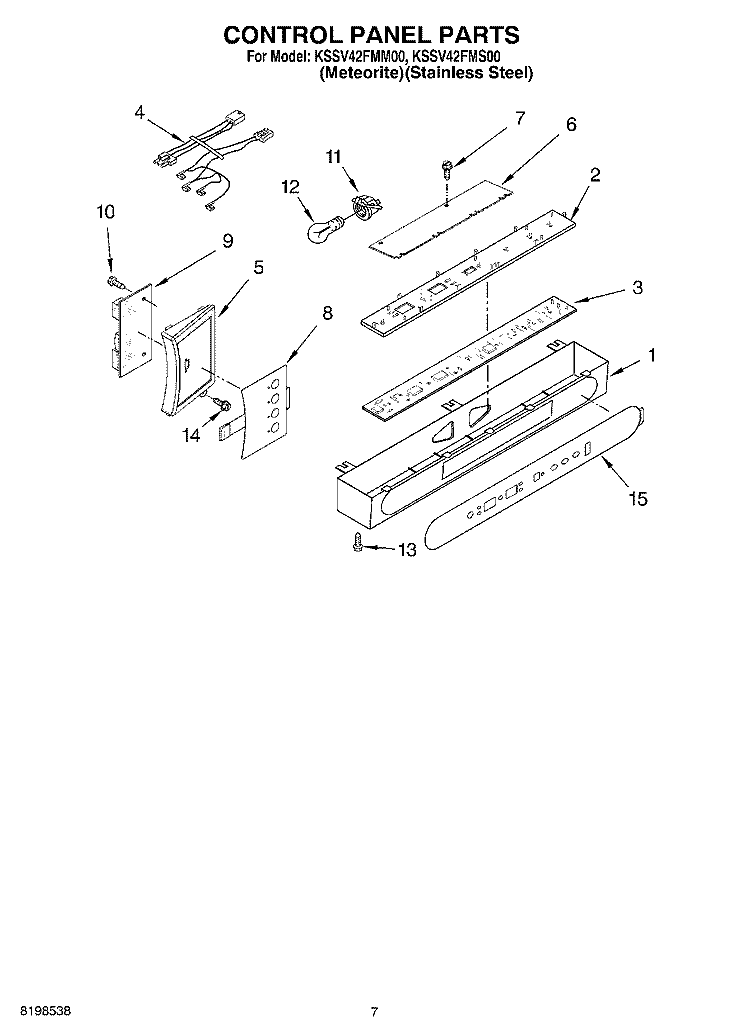 CONTROL PANEL PARTS Diagram and Parts List for KSSV42FMS00  KitchenAid Refrigerator