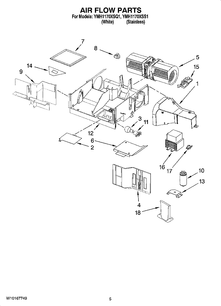 AIR FLOW PARTS Diagram and Parts List for YMH1170XSS1  Whirlpool Microwave