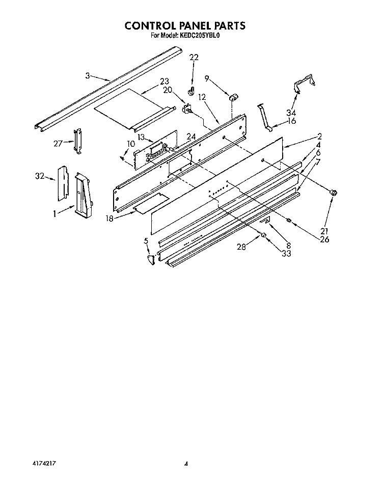 CONTROL PANEL Diagram and Parts List for KEDC205YBL0  KitchenAid Range