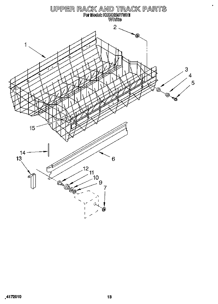 UPPER RACK AND TRACK Diagram and Parts List for KUDD230YWH1  KitchenAid Dishwasher